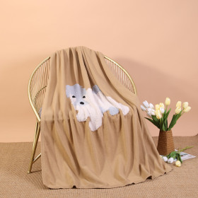 Hot Sale Intarsia Knitted Throw Blanket Wholesale Puppy Pattern Intarsia Knit Blanket From China