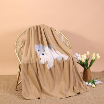 Hot Sale Intarsia Knitted Throw Blanket Wholesale Puppy Pattern Intarsia Knit Blanket From China