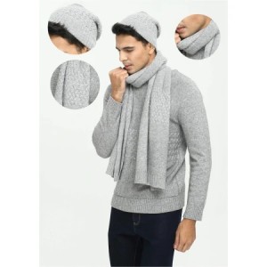 Wholesale Men's solid colour pure cashmere cable hat and scarf suit China manufacturer
