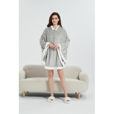 Hooded Poncho Style Cozy Wearable Blanket Plush Soft Sherpa Fleece Cape Shawl with Pockets and Hood