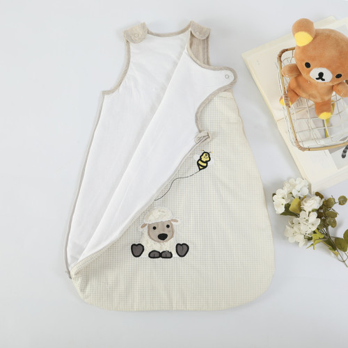 Wholesale Recycled Newborn Knitted Baby Sleeping Bag Swaddle Wrap With Printed Cute Sheep Pattern