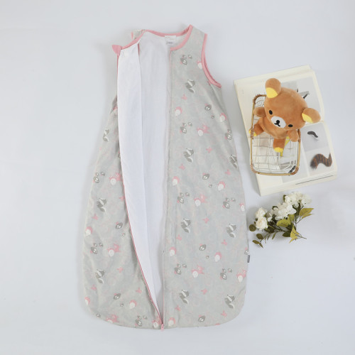 Wholesale Kids Sleeping Bag Printed With Lovely Gray & Pink Fox Patterns Baby sleeping bag with hood