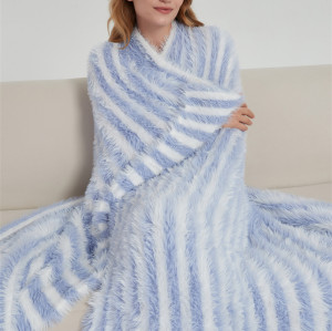Supply Super Soft And Luxury 100% Nylon Stripe Version Faux Mink Yarn Knitted Trow Blanket From China