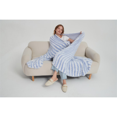 Supply Super Soft And Luxury 100% Nylon Stripe Version Faux Mink Yarn Knitted Trow Blanket From China