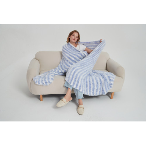 Supply Super Soft And Luxury 100% Nylon Stripe Version Faux Mink Yarn Knitted Trow Blanket From China