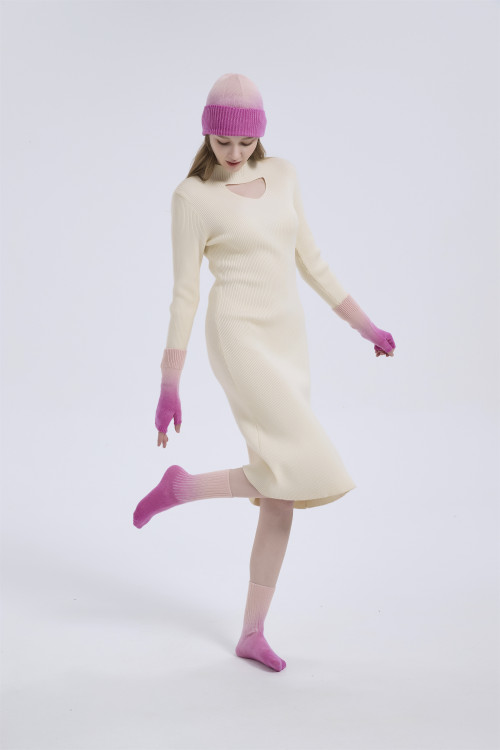 Supply Fashion Cashmere Dip-dye Accessories Dip-dye Beanie Dip-dye Gloves And Dip-dye Socks Set From China