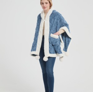 OEM Knitted Fabric Wearable Blanket Wholesale Soft Flannel Fabric Wearable Hooded Blanket From China