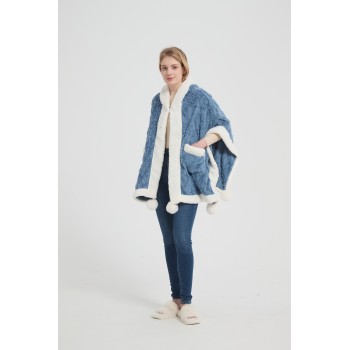 OEM Knitted Fabric Wearable Blanket Wholesale Soft Flannel Fabric Wearable Hooded Blanket From China