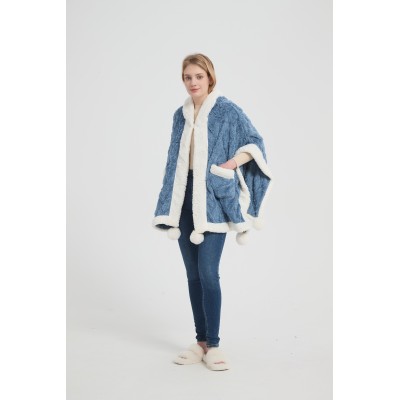 OEM Knitted Fabric Wearable Blanket Wholesale Soft Flannel Fabric Wearable Hooded Blanket From China