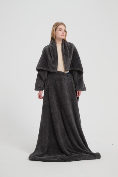 China Factory Home Wearabole Hooded Blanket Wholesale Shu Velveteen Fabric Wearable Hooded Blanket