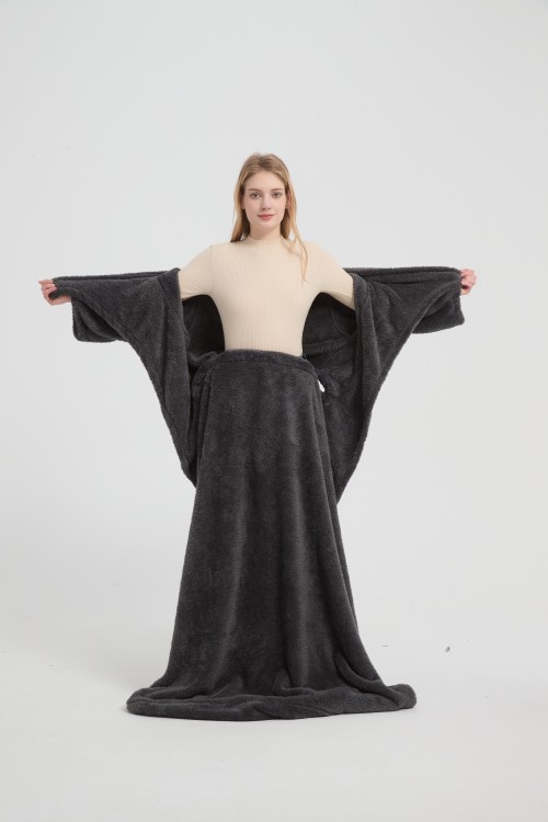 China Factory Home Wearabole Hooded Blanket Wholesale Shu Velveteen Fabric Wearable Hooded Blanket