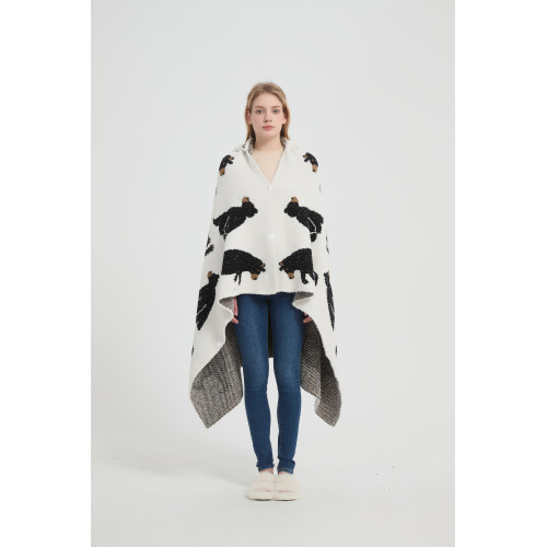Supply Sweater Knit Hooded Blanket Super Soft Knitted Hooded Wearable Blanket Wholesale From China