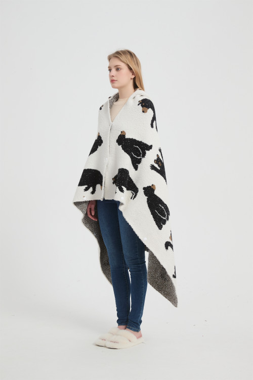 Supply Sweater Knit Hooded Blanket Super Soft Knitted Hooded Wearable Blanket Wholesale From China