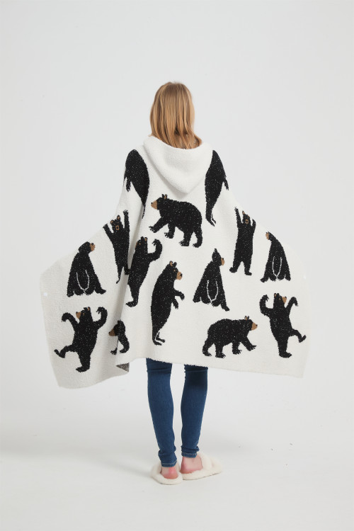 Supply Sweater Knit Hooded Blanket Super Soft Knitted Hooded Wearable Blanket Wholesale From China