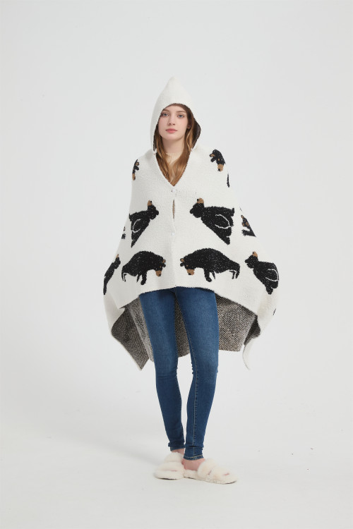 Supply Sweater Knit Hooded Blanket Super Soft Knitted Hooded Wearable Blanket Wholesale From China