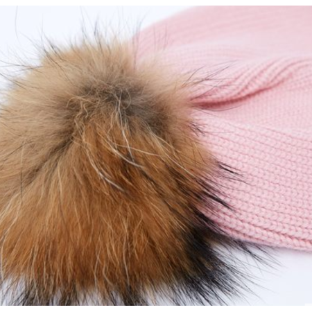 Wholesale Girl Cashmere Rib Pattern Hat With Fur Balloon in 2 Colors China Factory