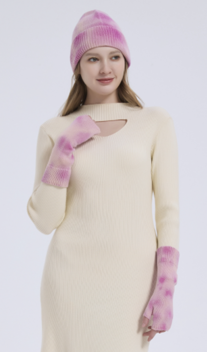 Supply Luxury Cashmere Tie-dye Accessories Tie-dye Beanie Tie-dye Gloves And Tie-dye Socks Set From China