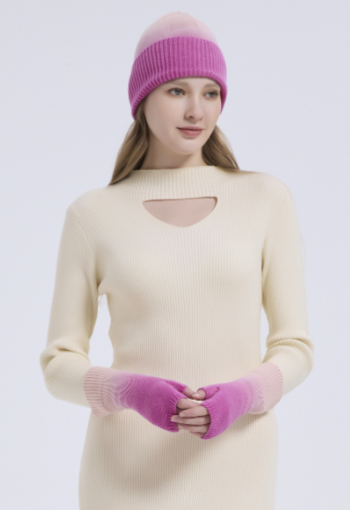 Supply Fashion Cashmere Dip-dye Accessories Dip-dye Beanie Dip-dye Gloves And Dip-dye Socks Set From China