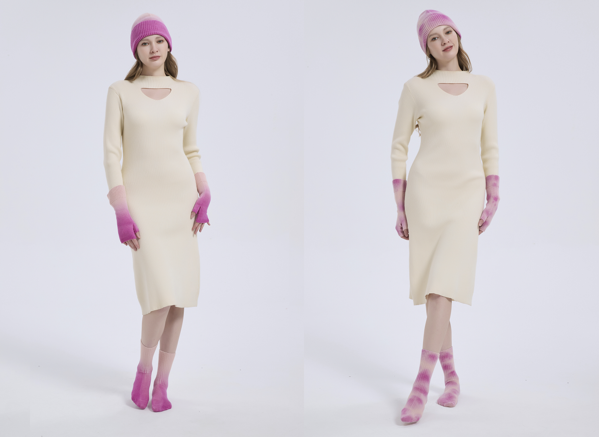 Dip-dye and tie-dye-expressive techniques meet the luxury cashmere