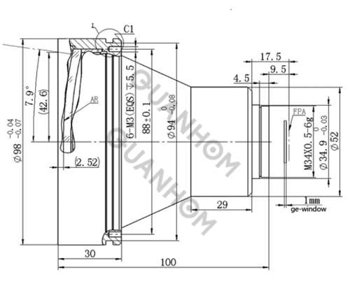Fixed Athermalized LWIR Lens 100mm f/1.2 | AR External Coating