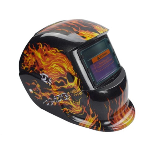 True Color Welding Helmet Auto Darkening Welding Mask Solar Powered Weld Hood Flaming Skull Style for TIG MIG ARC