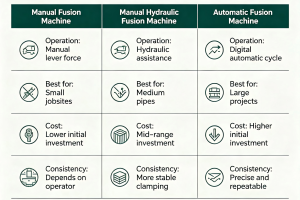 Manual vs Hydraulic vs Automatic Pipe Fusion Machines: Pros, Cons, and Best Fit