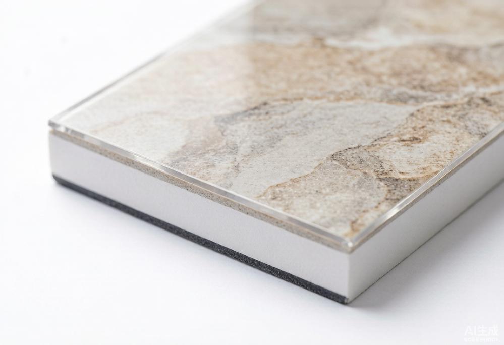 Cross-section showing the multi-layer construction of commercial luxury vinyl tile