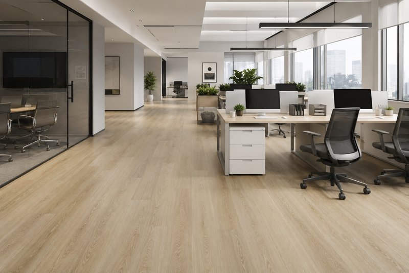 Commercial office space with SPC vinyl flooring