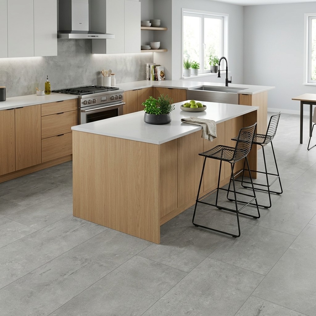 Stone look SPC vinyl tile application