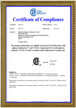 East Dehumidifier Certificate