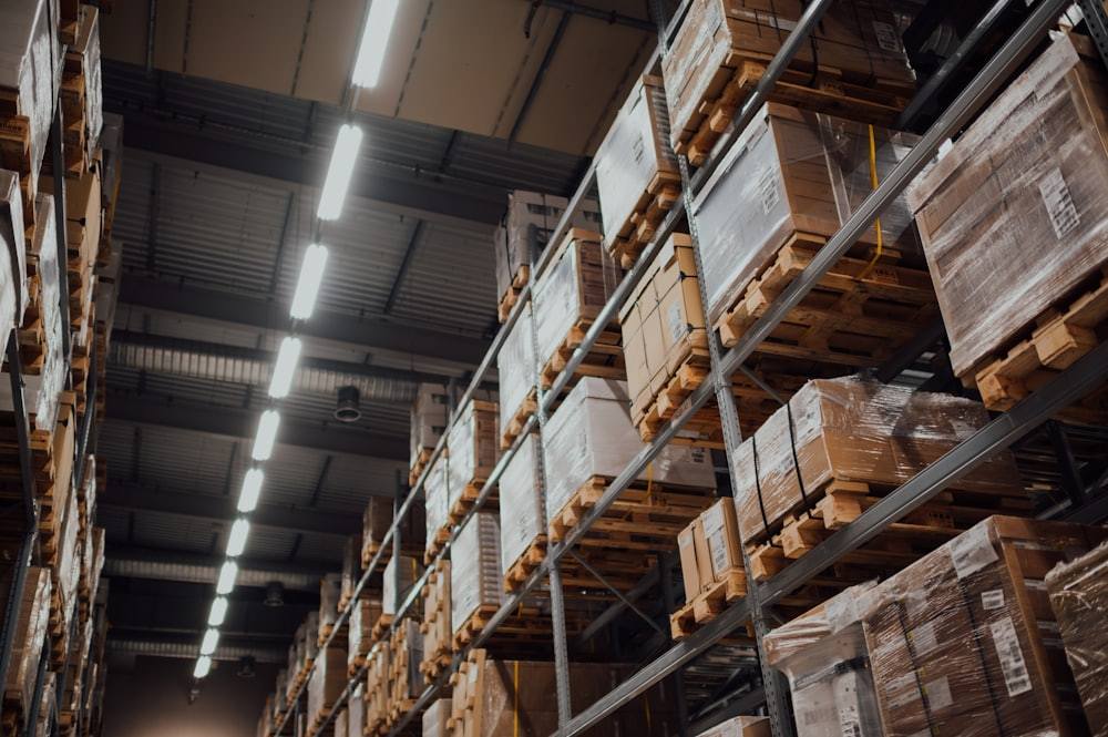 Industrial warehouse with racked storage - a typical application for a three-phase industrial dehumidifier