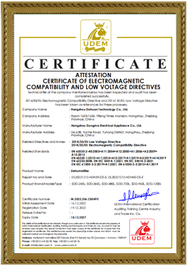 East Dehumidifier Certificate