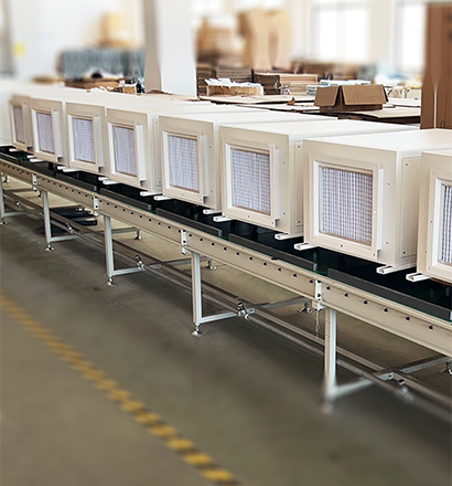 Industrial dehumidifier unit installed in a warehouse