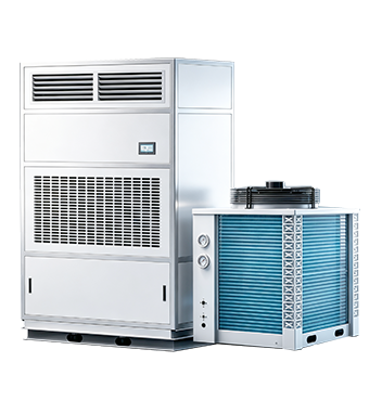 Split heating cooling dehumidifier outdoor units