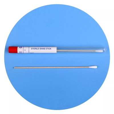 Disposable medical surgical sterile nasal throat oral dna test sampling wooden cotton swab bamboo stick with tube