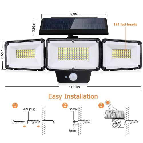 Outdoor IP65 Solar Garden light SMD LED Emergency PIR Motion Sensor Wall Lighting