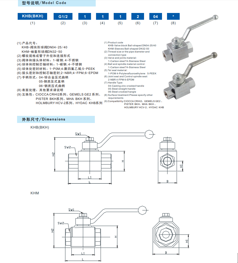 Hydraulic High Pressure Ball Valve Khb & KHB3K 500 Bar Carbon Steel  Stainless Steel ZINC WHITE PLATED