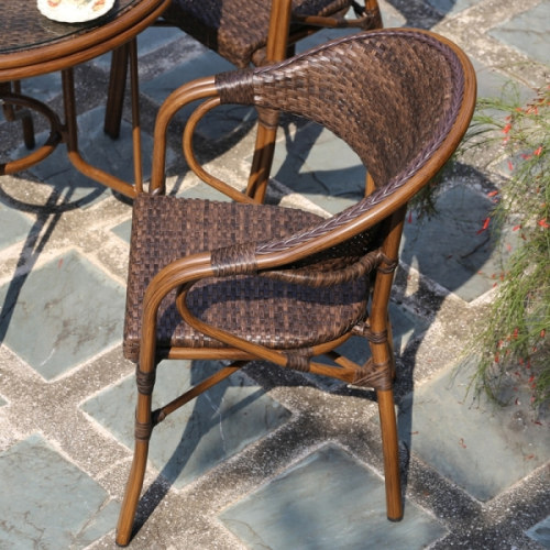 Wholesale Patio Square Glass Top Dining Set With 1 table and 4 Rattan Bamboo Chairs(YF-BT417)