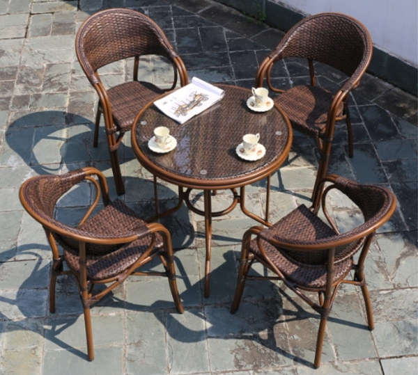 Wholesale Rattan Patio Dining Table With Glass Top (YF-BT410)