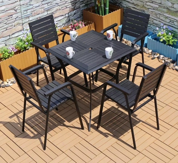 Wholesale Morden Outdoor Square WPC Garden Dining Sets with 1 table and 4 chairs (YF-SMC214 YF-SMT216)