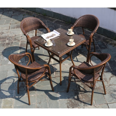 Wholesale Patio Square Glass Top Dining Set With 1 table and 4 Rattan Bamboo Chairs(YF-BT417)