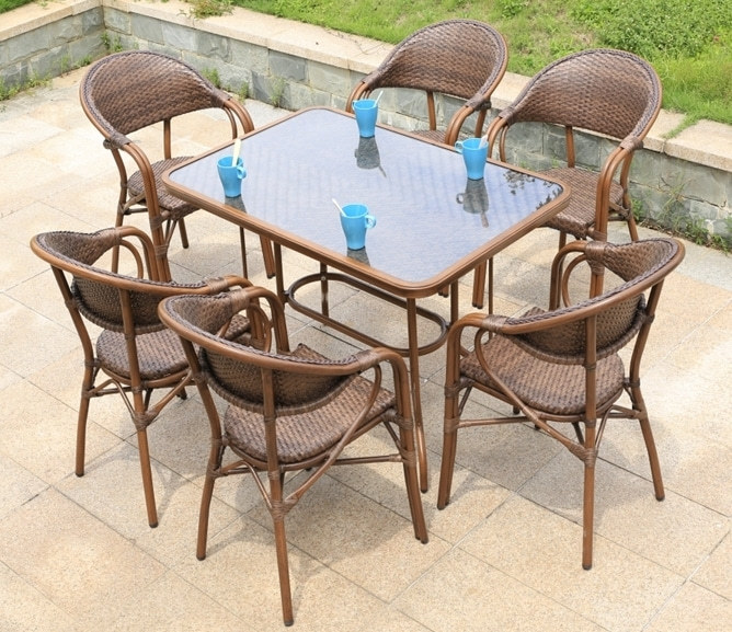 Wholesale Rattan Patio Rectangle Glass Top Dining Table(YF-BT415)