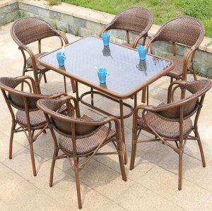 Wholesale Rattan Patio Rectangle Glass Top Dining Table(YF-BT415)