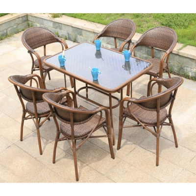 Wholesale Rattan Patio Rectangle Glass Top Dining Table(YF-BT415)