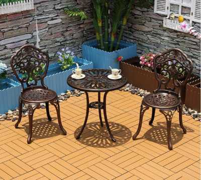 Wholesale outdoor round patio cast aluminum set with 1 table and 2 Chairs (YF-HWC801 YF-HWT802)