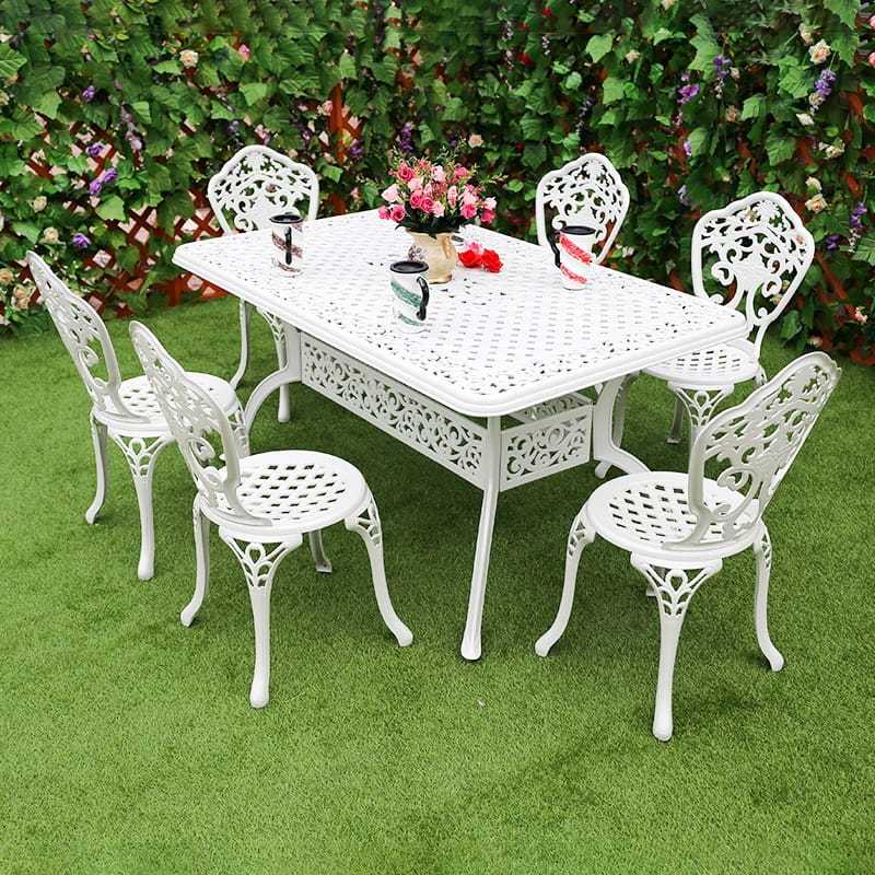 Wholesale outdoor patio cast aluminum set with 1 table and 6 Chairs (YF-HWC802 YF-HWT803)