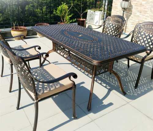 Wholesale outdoor patio cast aluminum set with 1 table and 6 Chairs (YF-HWC803 YF-HWT804)