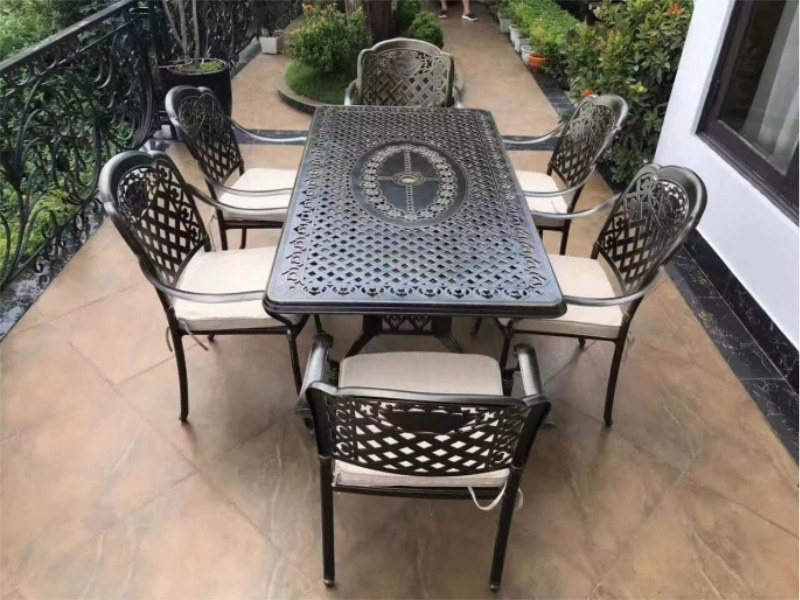 Wholesale outdoor patio cast aluminum set with 1 table and 6 Chairs (YF-HWC803 YF-HWT804)