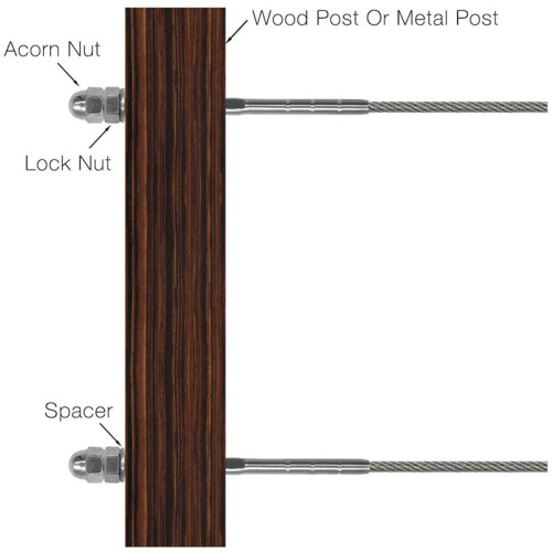 Herrajes para barandillas de cable de 1/8 de acero inoxidable | Espárrago de estampación manual con tuerca y arandela para cable de alambre de 1/8