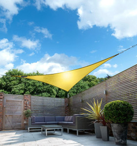Parasol triangular tipo vela con tiras, toldo de refugio UV duradero para patio, jardín al aire libre o patio trasero